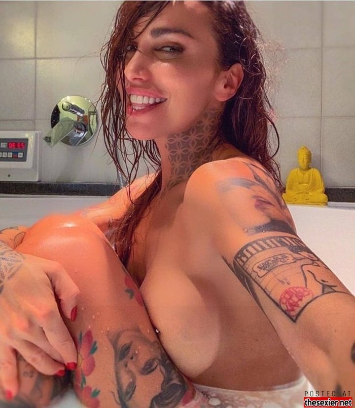 35 hot tattooed babe naked in the tub pressing big boobs nipple piercing bbp35 720x826