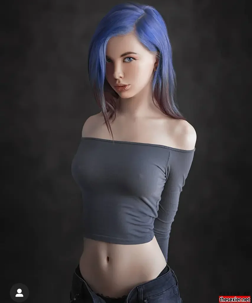 19 pretty blue haired skinny chick tight top