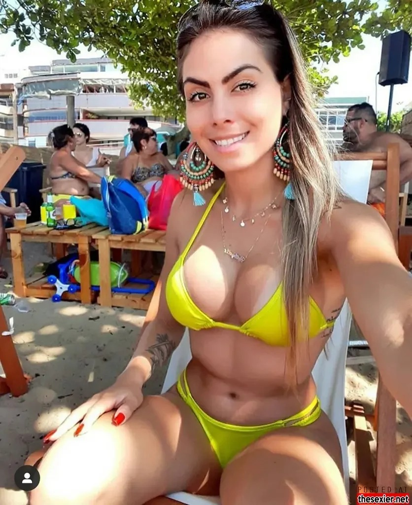 48 hot babe in yellow bikini showing tanlines selfie hswww81