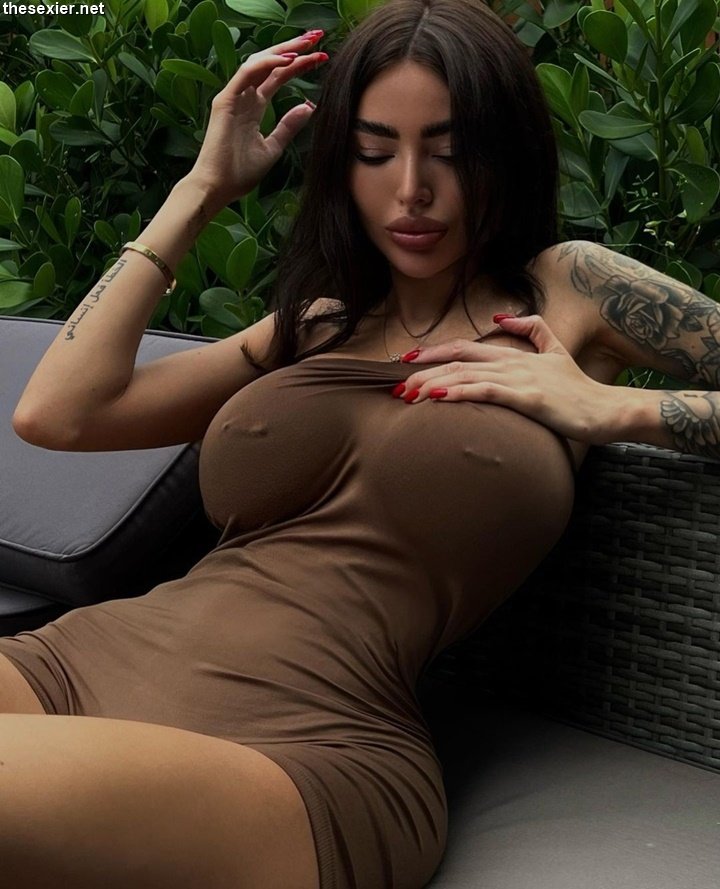 85 hot busty babe tight outfit pierced nipples hgnp90