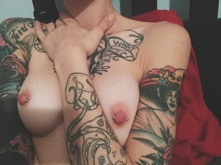 19 hot tattooed babe topless nipple piercings 101dbpn