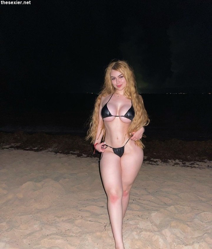 39 hot busty blonde in bikini at the beach at night bbb43