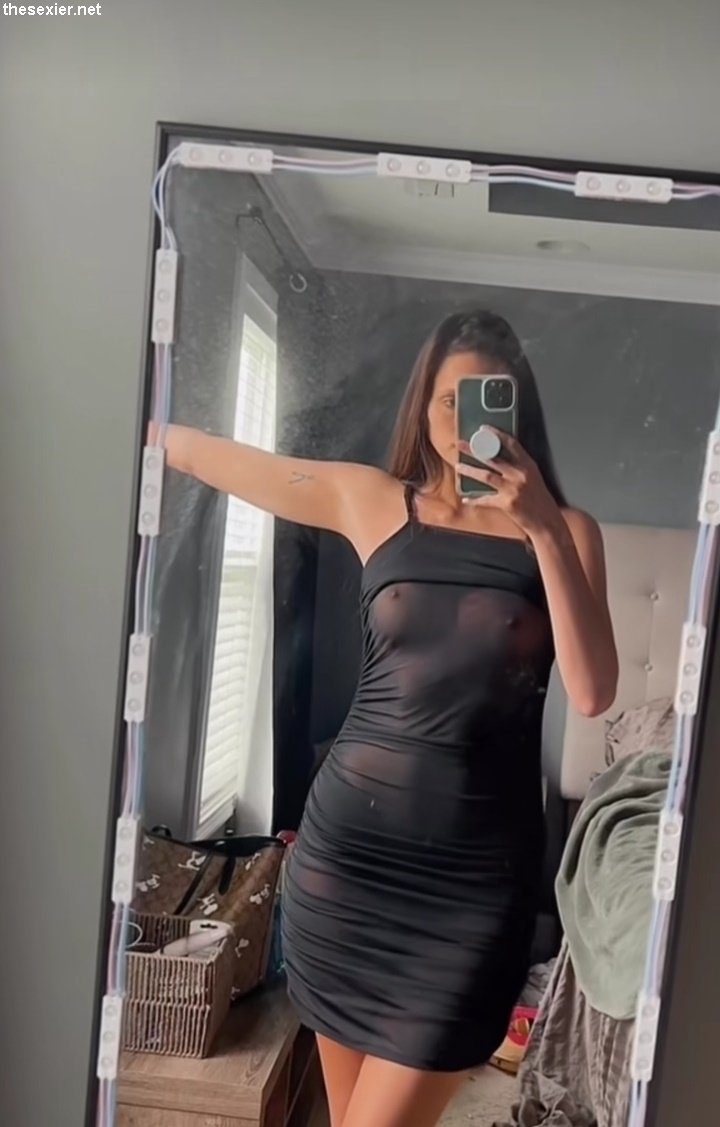 27 hot brunette babe in transparent dress mirror selfie hctc39