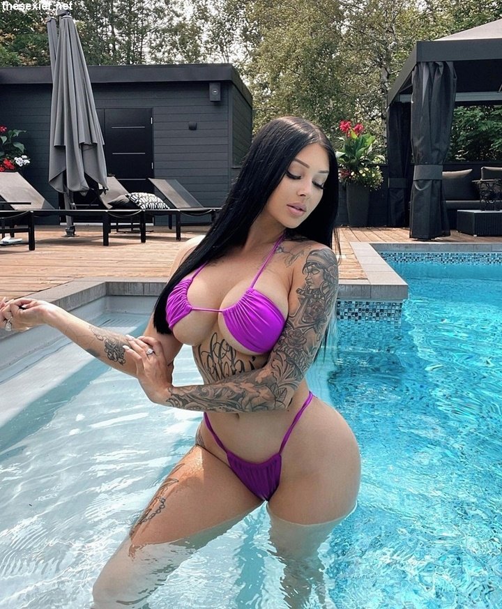 19 hot tattooed brunette in bikini in the pool hbsam39