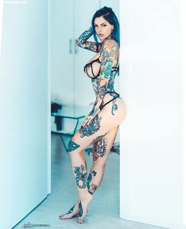 4 sexy inked busty babe in lingerie osg34