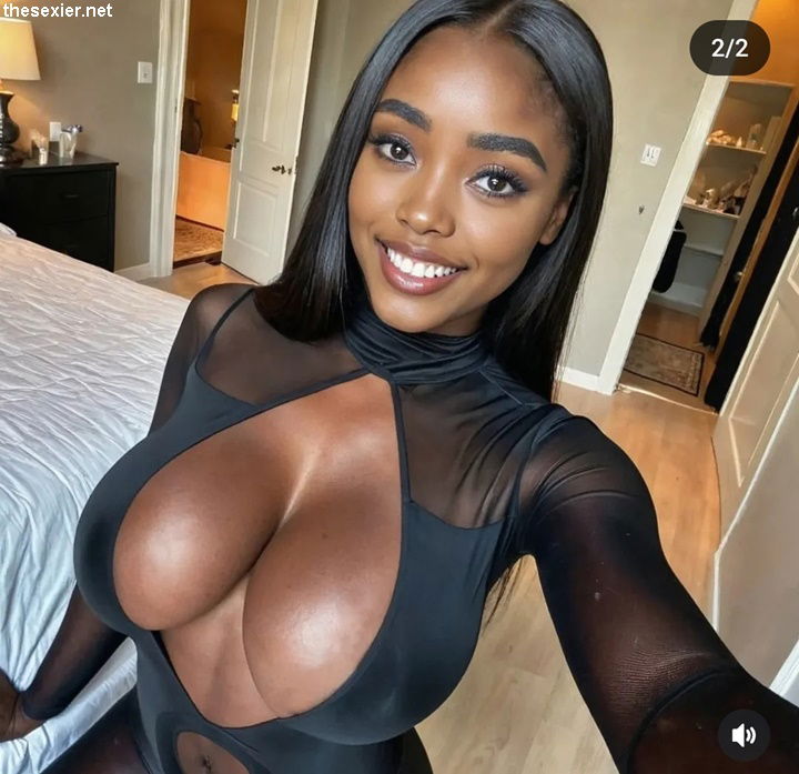 36 hot ebony babe with big boobs huge cleavage